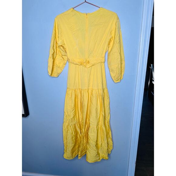 DEREK LAM COLLECTIVE Yellow V-Neck Hourglass Twist Front Tiered Mini Dress 36 - Picture 9 of 16